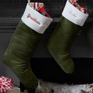 Pottery Barn Christmas Stocking Medium Green/Ivory